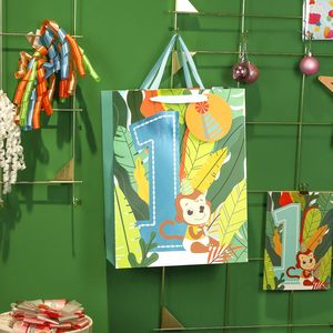 Gift <b>Bag</b> With Card And Tissue Paper For First Birthday Monkey Theme Party Supplies - Product Image 2
