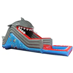 13ft tall shark inflatable water slide with pool for sale water slides for kids amusement park