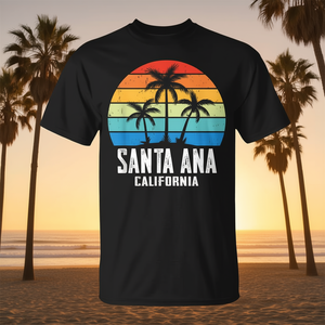Santa Ana California T-Shirt Vintage Palm Tree Sunset Design Unisexe Taille adulte - Product Image 3