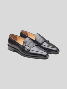Mocasines de cuero importado con punta redonda para hombre, con diseño clásico sin cordones, construcción formal, forro de cuero DD y Ortholite. - Product Image 1