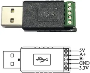 USB to RS485 Converter Adapter 3.3V 5V FTDI CHIP with Screw Terminals and Windows MacOS Linux Support (Black)