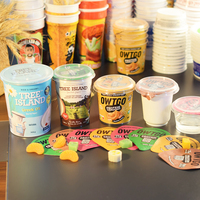 Pot en plastique PP de 95 mm de diamètre, 250 g, 250 ml, avec film scellable et couvercle, pour yaourt, lait, crème glacée, jus, pouding, bonbons, desserts