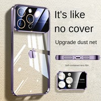 Fundas Transparentes Electrochapadas para iPhone 11 12 13 14 15 PRO Max Plus, Cubierta Acrílica con Lente de Alta Definición, Carcasa Rígida Transparente
