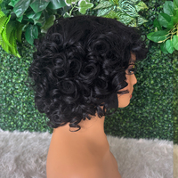 Perruque Courte Pixie Bob en Cheveux Humains pour Femmes Noires, Perruque Bouclée Faite à la Machine, Perruque Sans Colle en Cheveux Humains pour Femmes Noires