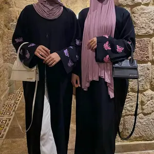 2024 Turkey EID Dubai sederhana Abaya untuk gadis Kimono wanita gaun mewah lucu kupu-kupu bordir Lengan Nida membuka Abaya