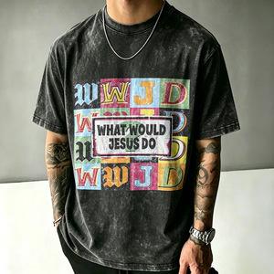 T-shirt pour homme en coton délavé à l'acide, style vintage, coupe ample, manches courtes, col rond, streetwear décontracté - Product Image 1