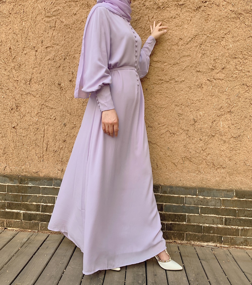 Wholesale High Quality Elegant Muslim Women Long Abaya with buttons Chiffon Dress Islamic Clothing
