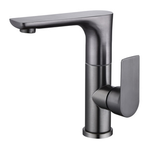 Grifo de lavabo de acero inoxidable con una sola manija, montado en el encimera, con válvula de cerámica para uso en lavabos y encimeras. - Product Image 1