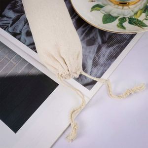 Custom Logo Cotton Linen <b>Drawstring</b> Straw Storage Pouch Reusable <b>Drawstring</b> <b>Bag</b> for Straw Utensil Cutlery Packaging - Product Image 3