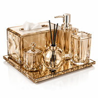 Ensemble d'accessoires de salle de bain de luxe 5 pièces en cristal avec boîte à mouchoirs, distributeur de savon, diffuseur de parfum, pot à cotons-tiges et accessoires de vanité