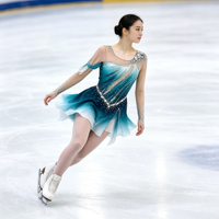 Robe de patinage artistique à manches longues dégradé turquoise, en tissu maillé incrusté de strass pour enfants et adultes, pour la compétition et les spectacles sur glace