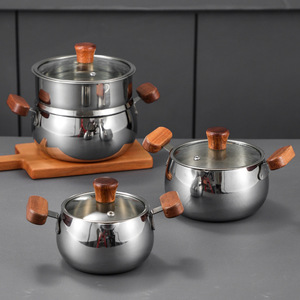 Two-Handle <strong>Small</strong> Soup/Milk <strong>Pot</strong> 316 Stainless Steel Walnut Wood Handle Baby-Safe Uncoated Glass <strong>Lid</strong> Home Use Infant Cookware - Product Image 1