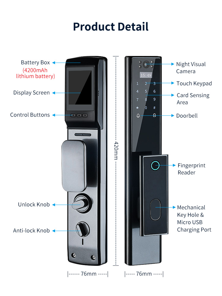 New Design Smart Door Lock 2021 Surveillance Camera  Home Security Fully Automatic Finger print Door Lock