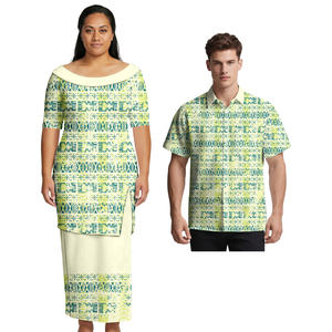 Abbigliamento Elegante Personalizzato con Logo per Coppie Samoane, Camicia Polinesiana, Abiti Aloha da Uomo, Set Classico da <span class=keywords><strong>2</strong></span> Pezzi per Coppie Tapa - Product Image 2