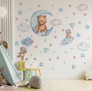 Mignon auto-adhésif amovible ours en peluche fusée décalcomanie PVC vinyle étanche décor à la maison enfants autocollant mural bébé enfants salon - Product Image 4