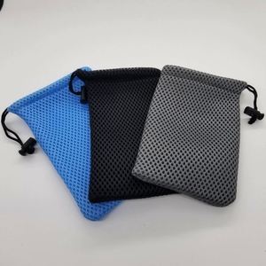 Fashion Nylon Mesh Open Closure Hard Handle <b>Bag</b> Pouches <b>Black</b> for Mini Stuff Cellphone Mp3 Beach Theme - Product Image 2