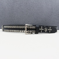 Personnalisé Double Aiguille Boucle Gothique Hommes Ceinture Y2K Métal Punk Rock Style Rivet Ceintures En Cuir Véritable Jeans Crâne Ceinture