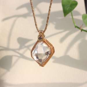 Натуральный прозрачный кристалл кварца Геркимера, кулон-подвеска из 14-каратного золота, очищающий от негативной энергии, для чакр - Product Image 2