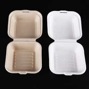 Túi Sợi Mía Hộp Ăn Trưa Nhà Hàng Hamburger Đồ Ăn 6Inch Vỏ Sò Giấy Phân Hủy Sinh Học Chấp Nhận Dùng Một Lần