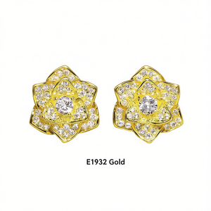 Eleganti orecchini a forma di fiore in oro con strass di cristallo incastonati a punta per donna, classici da indossare tutti i giorni E1932 - Product Image 1