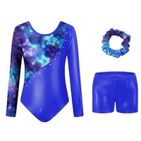 Combinaison de gymnastique moulante en spandex pour enfants, imprimé numérique artistique, tenue de danse performante et tendance à manches longues