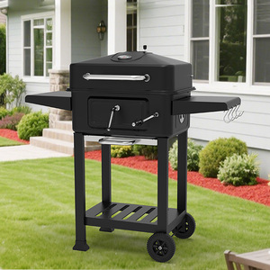Charcoal Barbecue Grill Square Patio Outdoor Smoker Trolley Multi Functional Rust Prevention Large Size - Product Image 1