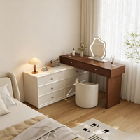 Commode et coiffeuse en bois massif couleur noyer pour chambre à coucher : style minimaliste, moderne, scandinave, tons crème