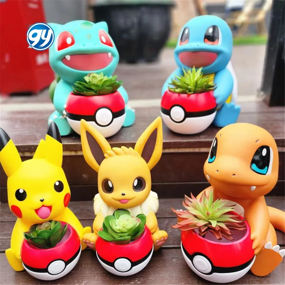 pokemoned toys Pikachu Flowerpot Charmander Squirtle Bulbasaur Potted Canister Model Statue Doll for kids Gift Decor