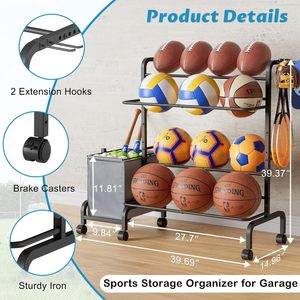 Basketball <b>storage</b> rack, adjustable basketball display rack, outdoor basketball <b>cart</b>, garage/gym exercise equipment <b>storage</b> rack - Product Image 3