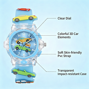 Montre <span class=keywords><strong>à</strong></span> quartz analogique lumineuse avec bracelet en PVC, motif de voiture de course unique et cool pour garçon - Product Image 4