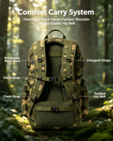 Sac à dos tactique camouflage forestier en gros, multi-poches, en nylon durable, imperméable, 36L, pour randonnée, camping, activités de plein air et trekking en jungle