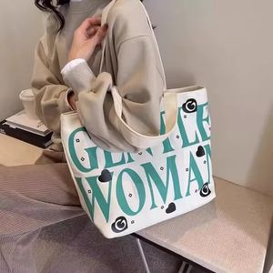 RUISENYAN-<span class=keywords><strong>Sac</strong></span> fourre-tout en toile de niche coréenne pour femmes, grande capacité, motif de lettres, <span class=keywords><strong>fermeture</strong></span> à glissière - Product Image 2