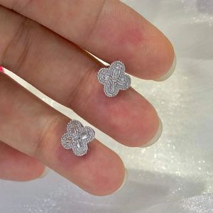 Aretes Xinfly con Forma de Trébol, Diamantes Naturales de 0.20ct, Oro Blanco de 18k, para Bodas, Fiestas, Compromisos, Joyería Infantil - Product Image 3