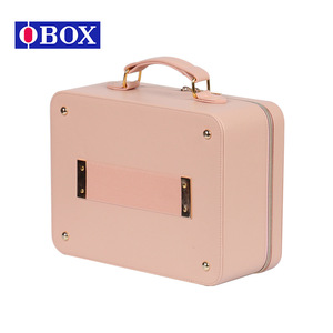 OBOX Trousse de maquillage portable grande capacité avec fermeture éclair et poignée souple, sac cosmétique pour rangement à domicile, couleur rose unie - Product Image 1