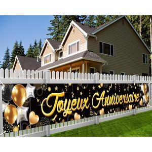 Striscione in Tessuto '<span class=keywords><strong>Buon</strong></span> <span class=keywords><strong>Compleanno</strong></span>' in Francese per Decorazioni Interne ed Esterne, Tavolo da Giardino, Parete, 265 X 35 cm - Product Image 2