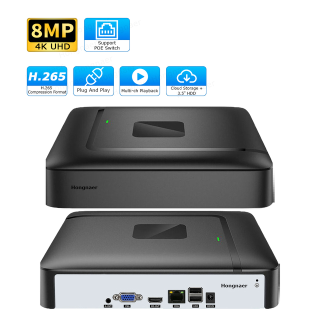 Hongnaer 8MP H.265 Video Compression HD Security CCTV IP NVR XMEye Pro ICSee 4K 10/16/36 Channel Wireless Network Video Recorder