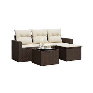 Ensemble de canapés modulaires de jardin en polyrotin, mobilier d'extérieur marron, design contemporain, coussins en mousse haute densité - Product Image 1