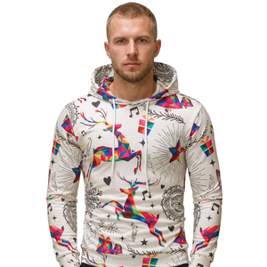 Sweat-shirt à capuche pour homme, coupe classique, tricoté, décontracté, hiver, imprimé, polyester, motif renne de Noël - Product Image 3
