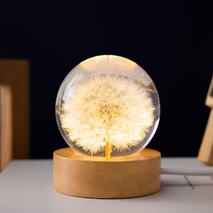 Wholesale Christmas Birthday Gift Dandelion Luminous Crystal Ball Wood Base Resin <b>Nightlight</b> Eternal Flower - Product Image 1