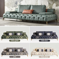 Ensemble de canapés Chesterfield distinctifs vert olive avec fauteuil club à cadre doré, ensemble complet personnalisé pour toute la maison, mobilier de salon tout-en-un