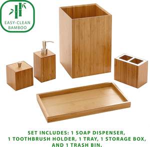 Juego de 5 Organizadores de Baño de Bambú Clásicos, Bandeja de Almacenamiento para Cocina, Baño y Aseo, para Jabón, Toallas y Cepillos de Dientes - Product Image 5