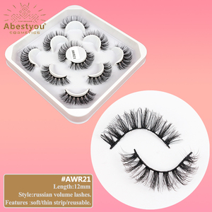 Abestyou 3d full strip faux mink 5 paia di capelli umani soffici morbidi naturali lunghi 10-15mm ciglia russe estensione ciglia all'ingrosso - Product Image 2