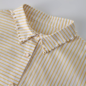 Estate personalizzata in tinta unita stile coreano Beige Vintage elegante manica da ufficio in <span class=keywords><strong>Lurex</strong></span> con righe top camicette da donna - Product Image 3