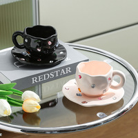 Tasses à café en céramique faites à la main de 300 ml de haute qualité avec soucoupe irrégulière et ensemble de vaisselle en poterie façonnée à la main effet diamant