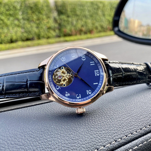 Reloj Mecánico Automático de Lujo para Hombre, Caja Dorada, Correa de Cuero, Esfera Esqueleto con Tourbillon, 38 mm, Redondo, Analógico - Product Image 4
