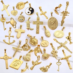 ベアサンムーンイエスクロスカスタムデザインジュエリーチャームネックレス用18Kゴールドメッキステンレススチールチャームペンダント - Product Image 6