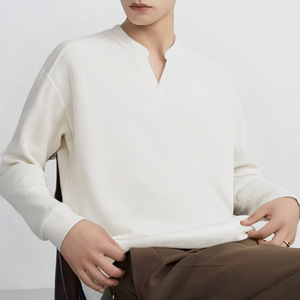 Sudadera de Cuello en V de Algodón 100% de Primera Calidad, Ligera, de Lujo, Holgada, <span class=keywords><strong>con</strong></span> Logotipo Personalizado al por Mayor para Hombre - Product Image 3