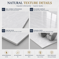Carrelage en porcelaine haute brillance avec texture de marbre naturel, une pierre, deux faces, pour applications au sol et aux murs, 800x800mm