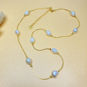 สร้อยคอเครื่องประดับที่ดี925เงินสเตอร์ลิงไข่มุกน้ำจืดธรรมชาติไข่มุกไข่มุกไข่มุกแท้ลูกปัดทองคำช่วงเวลาสร้อยคอชุบทองผู้หญิง - Product Image 2