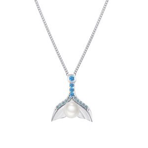 Collier avec pendentif queue de poisson en argent Sterling 925, perle naturelle, zircone cubique, chaîne de clavicule haut de gamme, bijoux pour femmes - Product Image 1